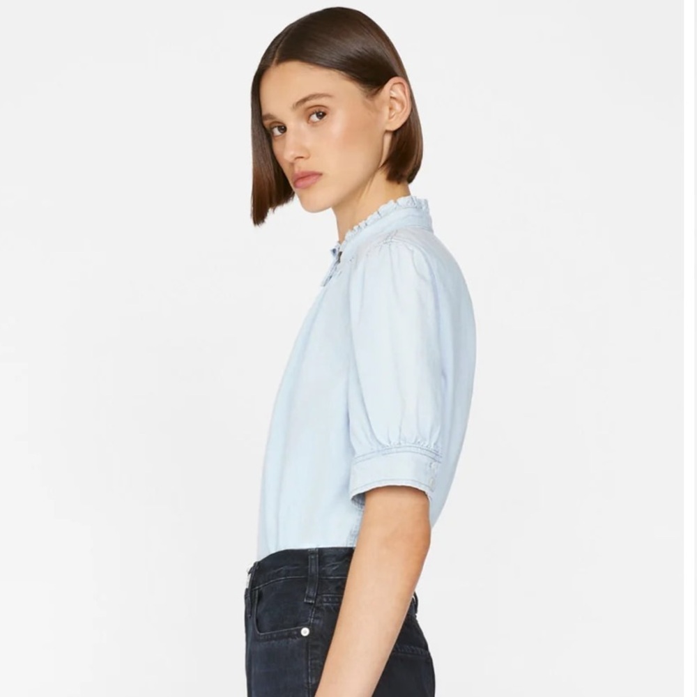 Frame‎ Denim Frame Deep V Ruffle Collar Top Size L - Picture 3 of 14